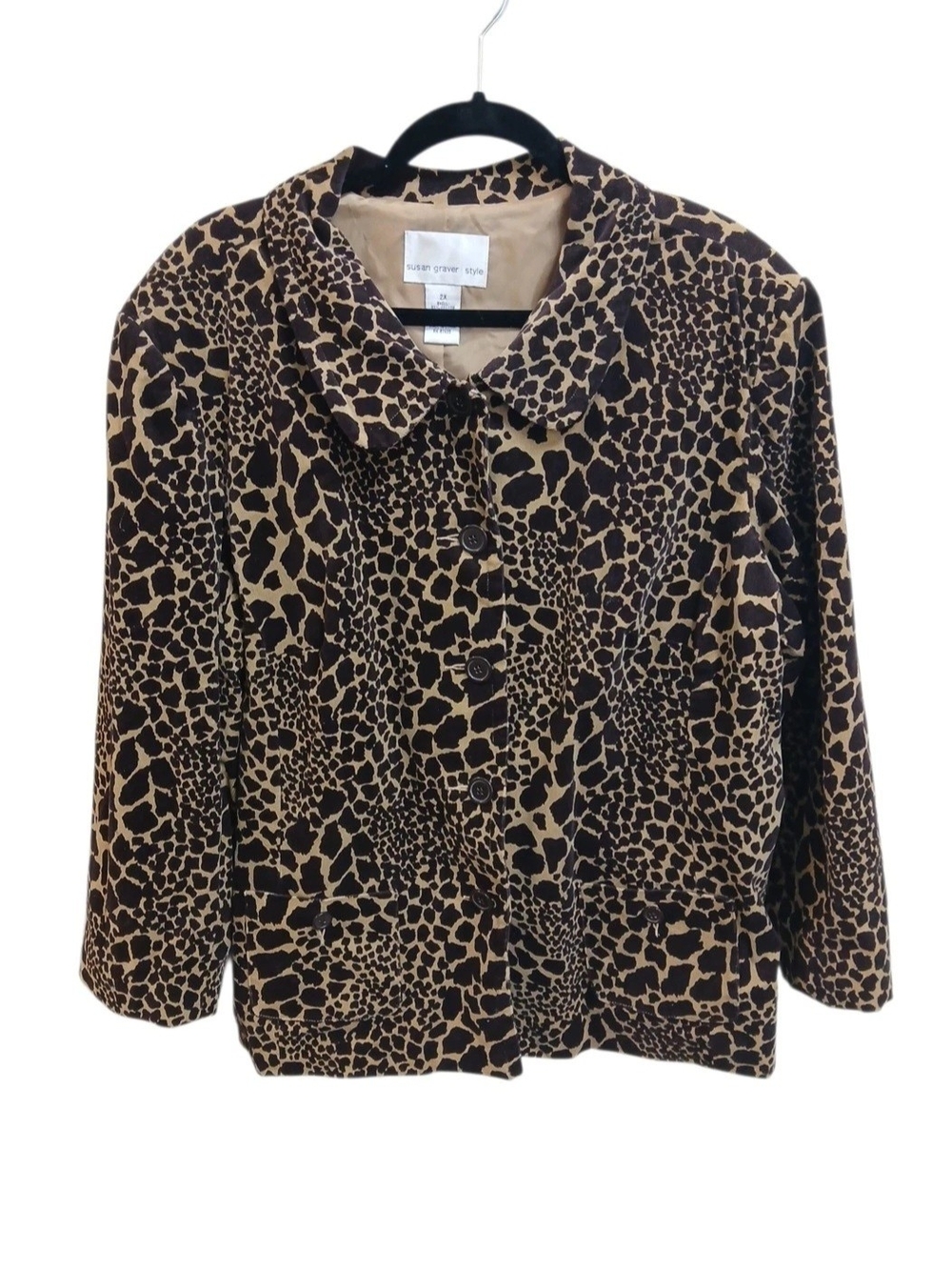 Susan Graver Animal Print Corduroy Button Front Jacket - Brown Black